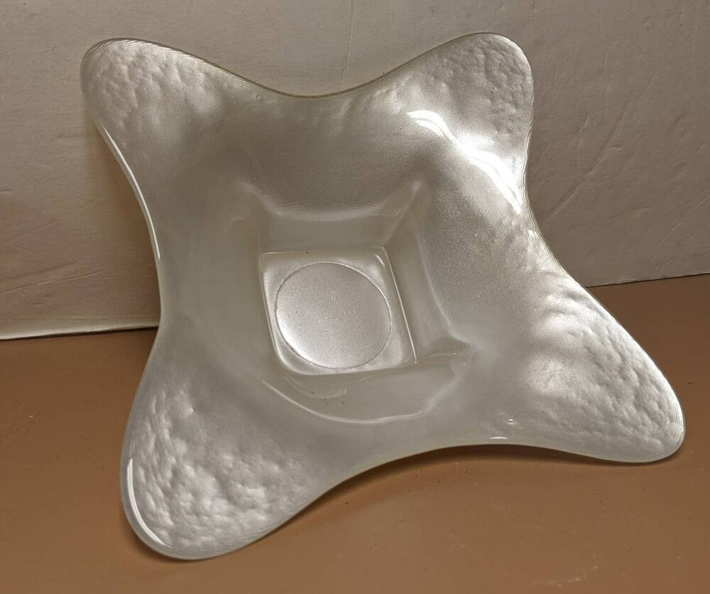 Opalescent Geometric Square Glass Dish White Metallic Spacey Kitchy Corners